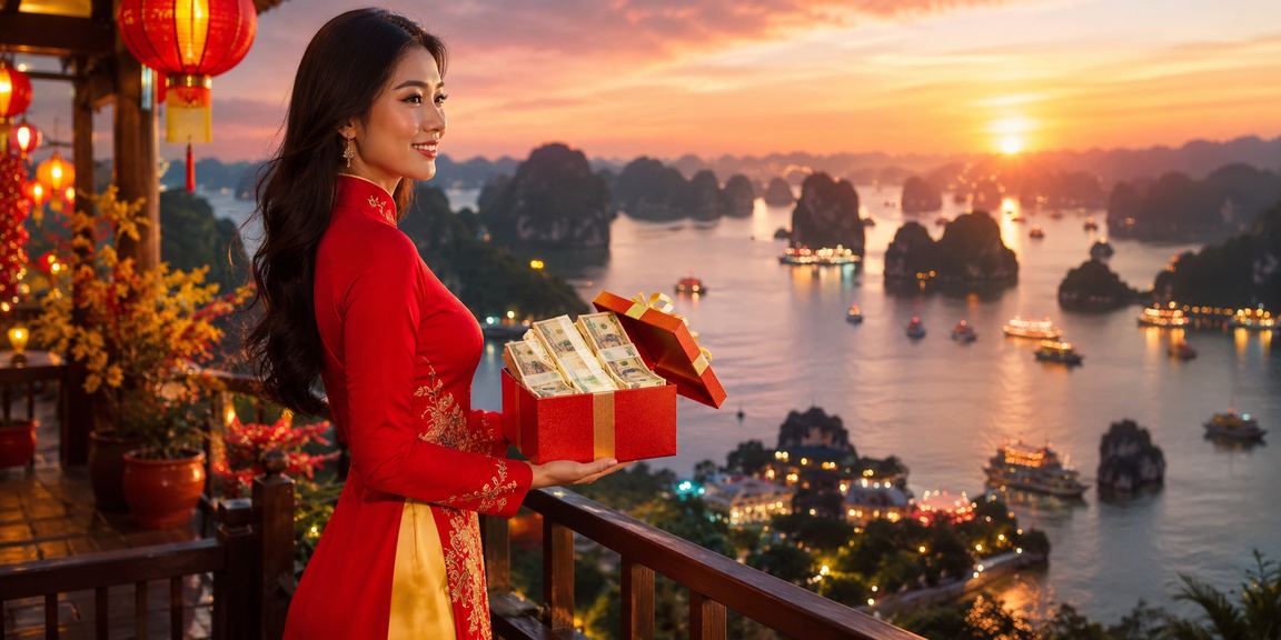 Người dùng xem ứng dụng casino trên di động trong bối cảnh vịnh Hạ Long